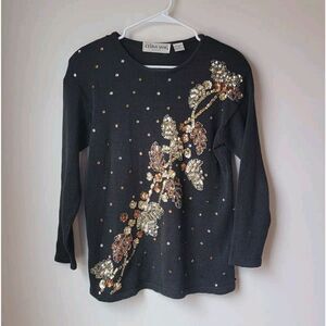 Vintage Celina Yang Beaded Sweater Floral Knit Sequin Pullover Size Small S
